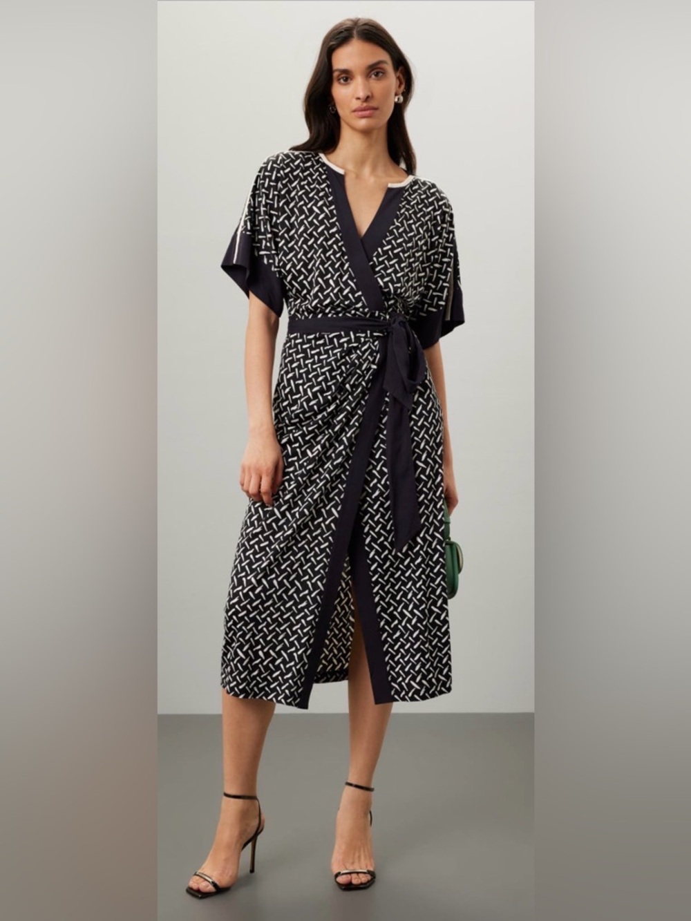Diane Von Furstenberg Black and White Geometric Wrap Dress